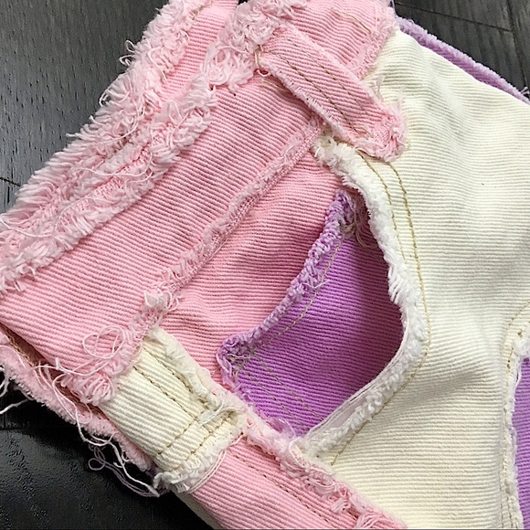 Jaded London Hot Pant Cut-Off Jean Shorts in Purple Pink Denim Patchwork - Picture 12 of 16